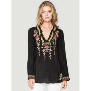 Johnny Was Suko Black Embroidered Floral Boho Blouse Top NMC58725-3P PS Petite